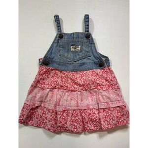 Oshkosh B'gosh Dress Double Tier Floral Layer Denim Adjustable Straps Girls 2T